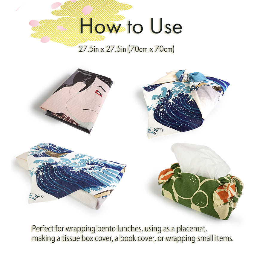 Furoshiki –japanese traditional wrapping cloth, 27.5inch, 41.0inch, cotton , Hokusai’s iconic ukiyo-e