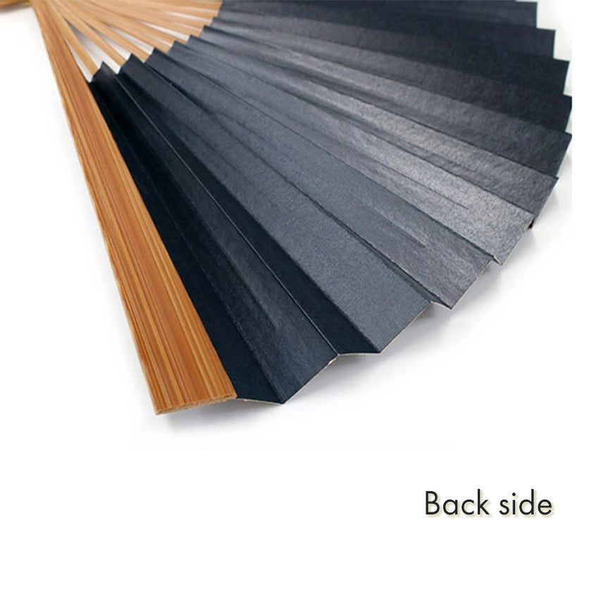 Folding Hand Fan for Men ,Surface Paper, Bamboo Frame, Deep blue base , Seigaiha (blue ocean waves) pattern