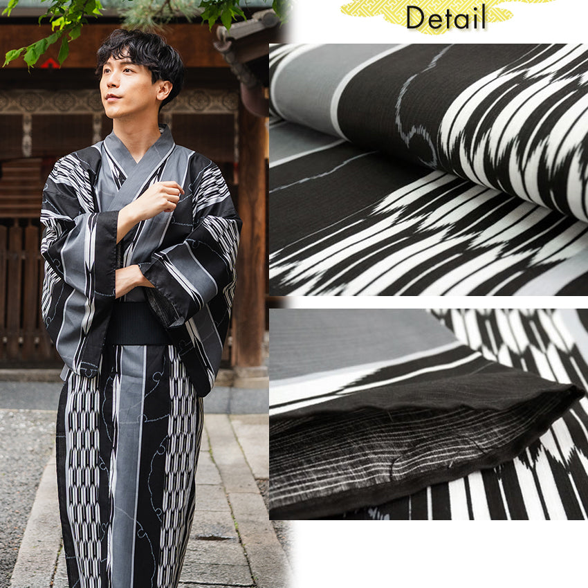 Men's Yukata Cotton : Black Yagasuri Yukata