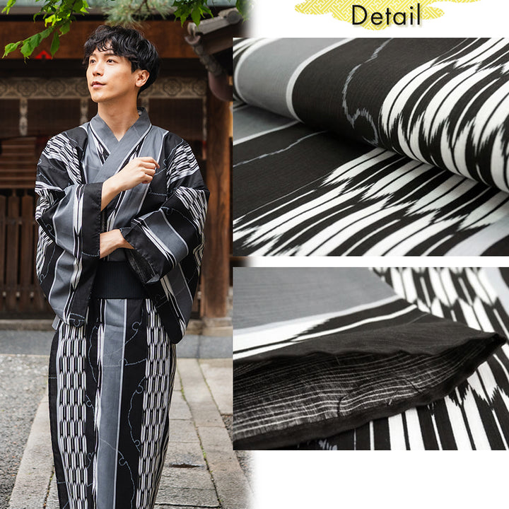 Men's Yukata Cotton : Black Yagasuri Yukata