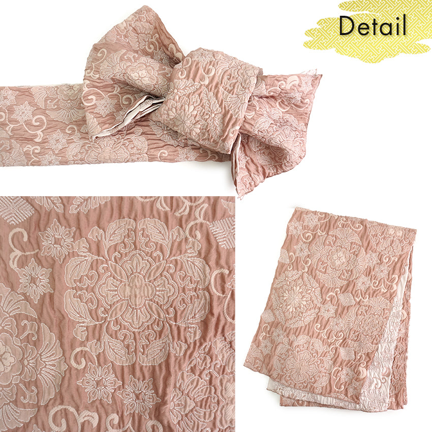 Soft Heko Obi - Lightweight Japanese Kimono Belt for Yukata or Casual Wear Pink Traditional Motif