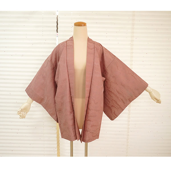 Vintage Haori Kimono Jacket Silk, Reddish-purple base, Cloud Motif (Kumodori)