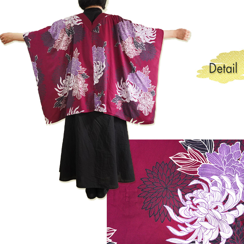 Lady's Haori , Kimono Cardigan -Navy, Dark red base –  Summer Chrysanthemum