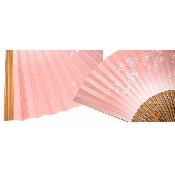 Folding Hand Fan for Lady's ,Surface Paper, Bamboo Frame, Pink base with Cherry Blossom Branches