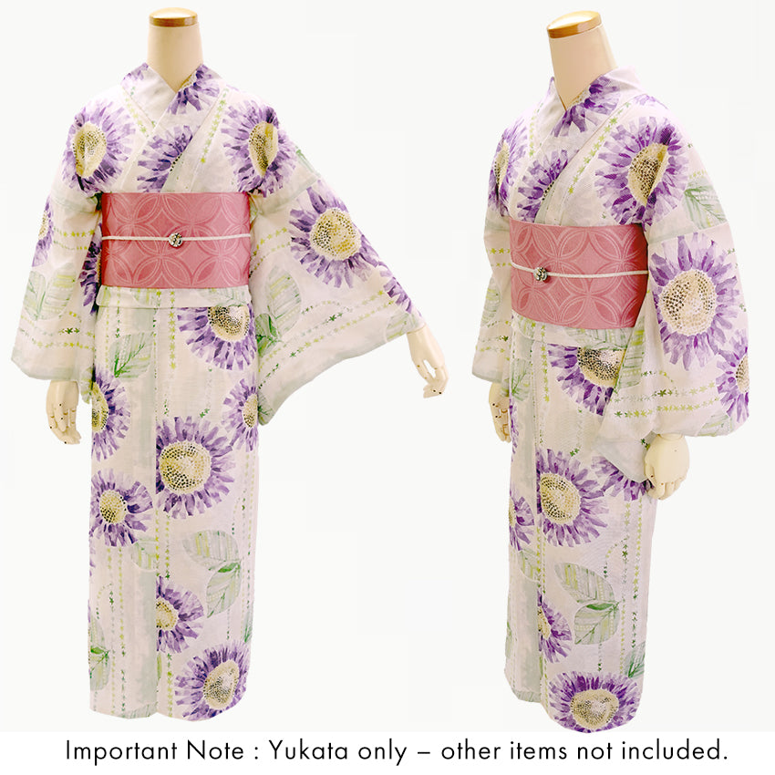Lightweight Cotton Yukata for Women, chic purple sunflower pattern– Inspired by Kaneko Misuzu’s Poetry, Summer Japanese Kimono Robe