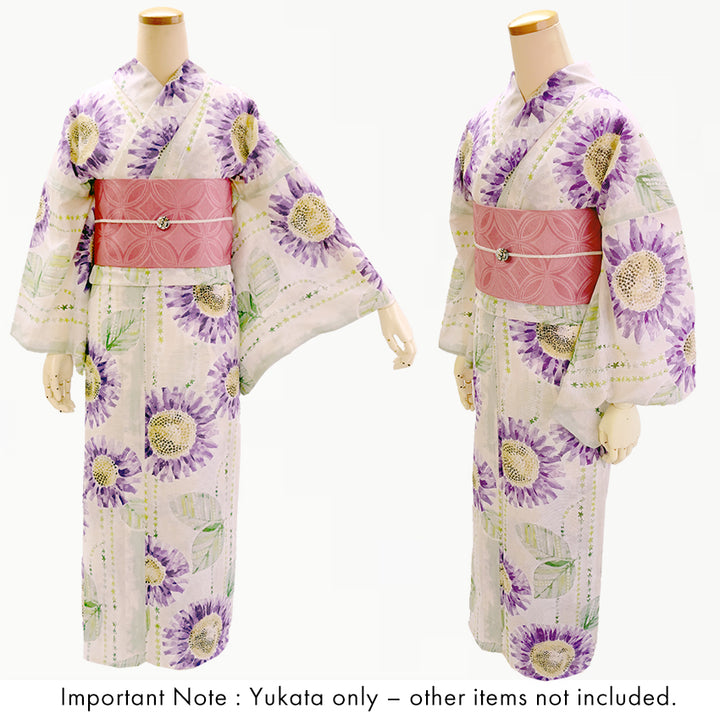 Lightweight Cotton Yukata for Women, chic purple sunflower pattern– Inspired by Kaneko Misuzu’s Poetry, Summer Japanese Kimono Robe