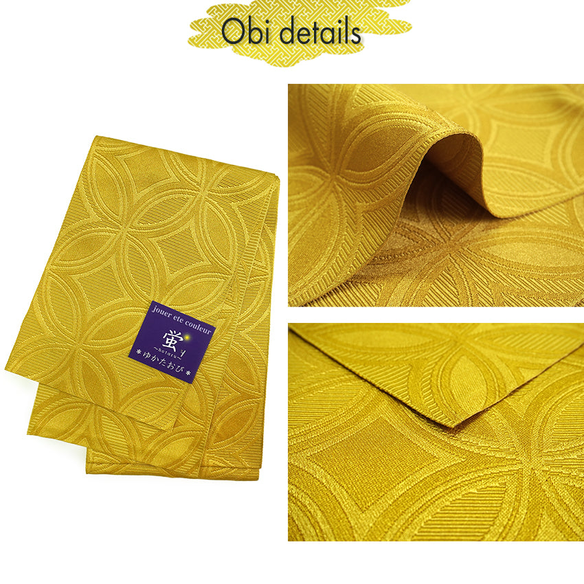 Women's Lightweight Cotton Yukata ＆Obi -2piece Coordinate set, Casual Summer Kimono -White Base with Chrysanthemum Allover