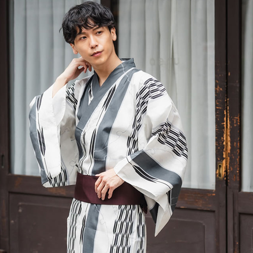 Men's Yukata Cotton : Off-White Yagasuri Yukata