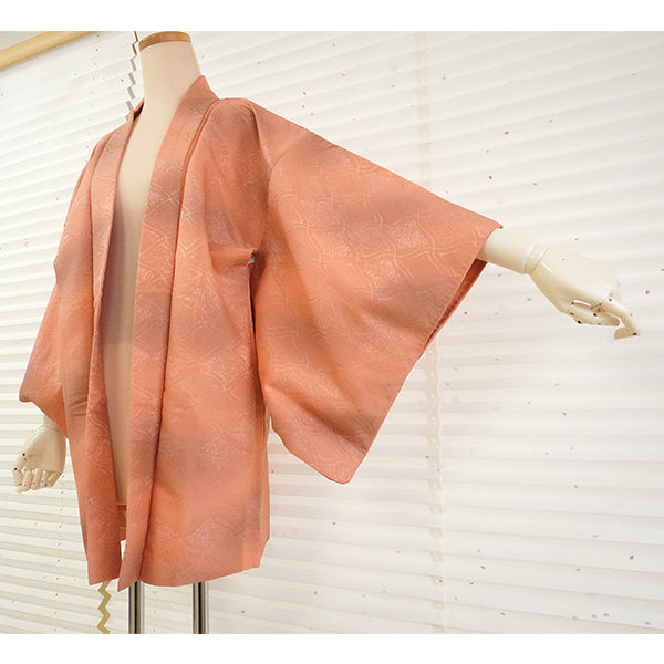 Vintage Haori Kimono Jacket Silk, Orange base, Diamond Grid (Hishikōshi)