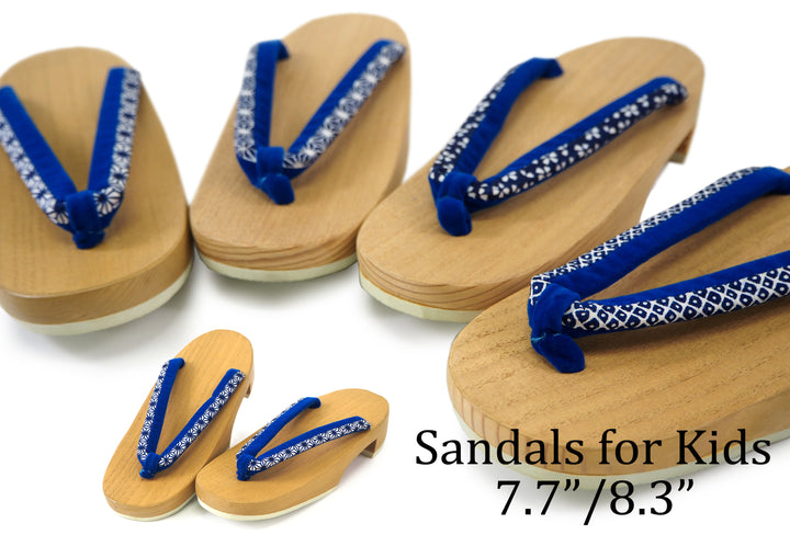 Kids Japanese Kimono Yukata Wooden Geta Sandals, 19.5, 21cm Beige Blue