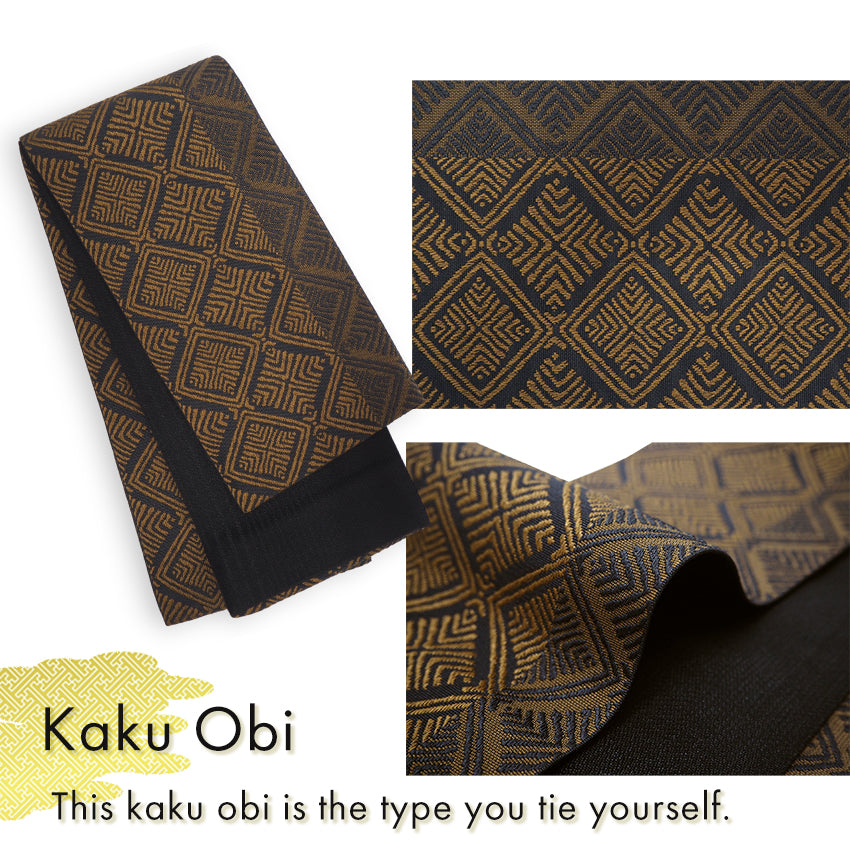 Men's Yukata Cotton & Linen Coordinate Set For Beginners : Black with Random Stripes Yukata