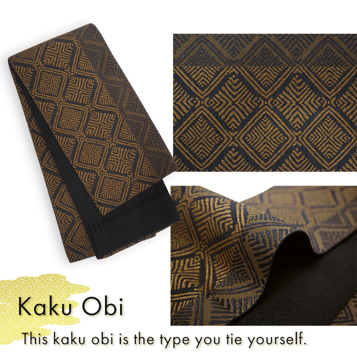 Men's Yukata Cotton & Linen Coordinate Set For Beginners : Black with Random Stripes Yukata