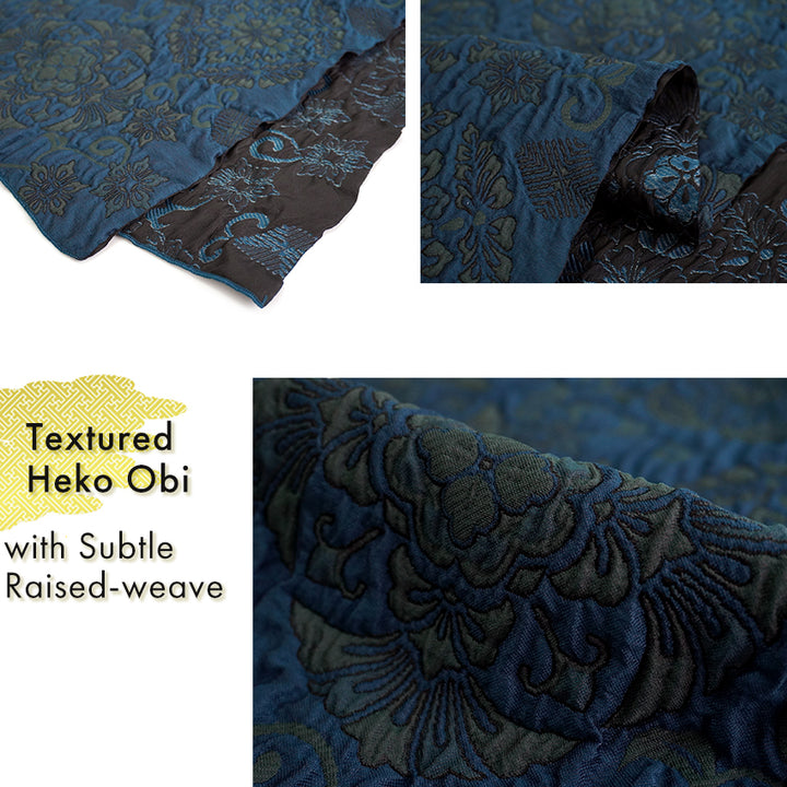 Soft Heko Obi - Lightweight Japanese Kimono Belt for Yukata or Casual Wear Navy Traditional Motif