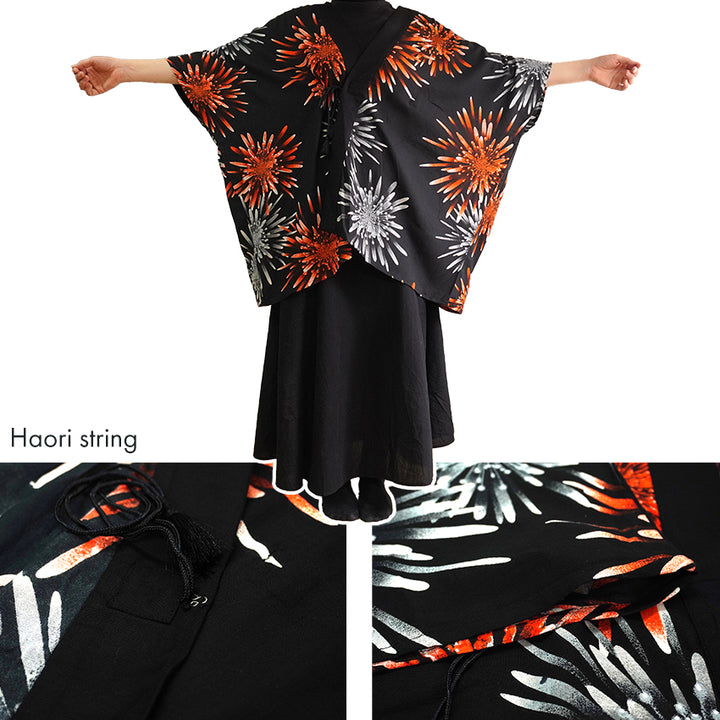 Lady's Haori , Kimono Cardigan , Black base – Evening Fireworks