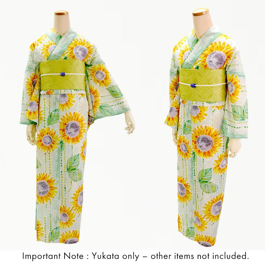 Lightweight Cotton Yukata for Women, Yellow Sunflower pattern– Inspired by Kaneko Misuzu’s Poetry, Summer Japanese Kimono Robe