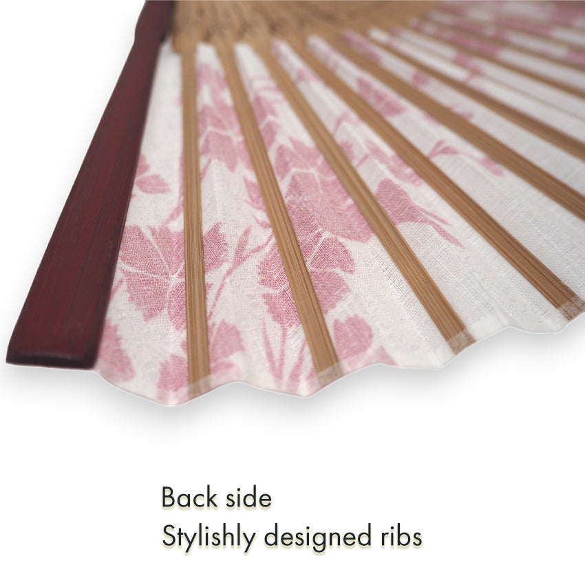 Folding Hand Fan for Lady's ,Surface Cotton, Bamboo Frame, Pink (white & deep pink with pinks and hidden rabbits, slightly sheer)