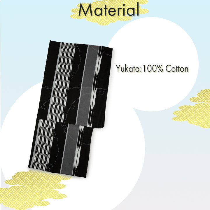 Men's Yukata Cotton : Black Yagasuri Yukata