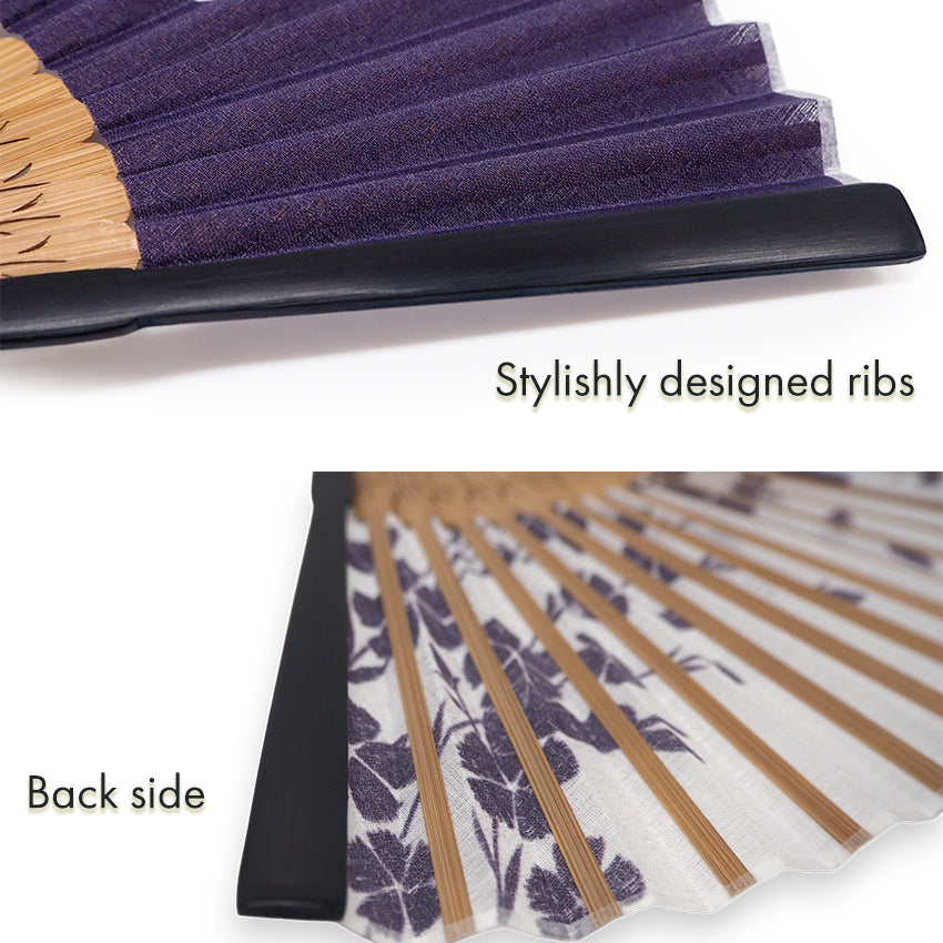 Folding Hand Fan for Lady's ,Surface Cotton, Bamboo Frame, Navy (white & deep navy with pinks and hidden rabbits, slightly sheer)