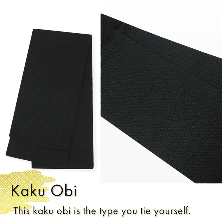 Men's Yukata Cotton Coordinate Set For Beginners : Black Yagasuri Yukata