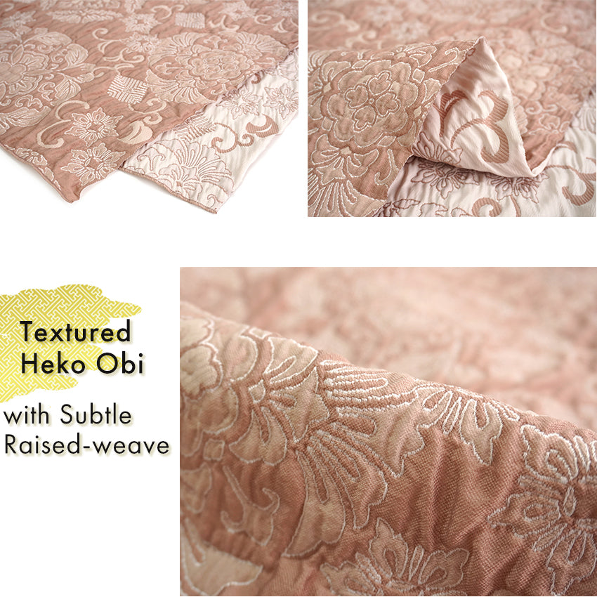 Soft Heko Obi - Lightweight Japanese Kimono Belt for Yukata or Casual Wear Pink Traditional Motif