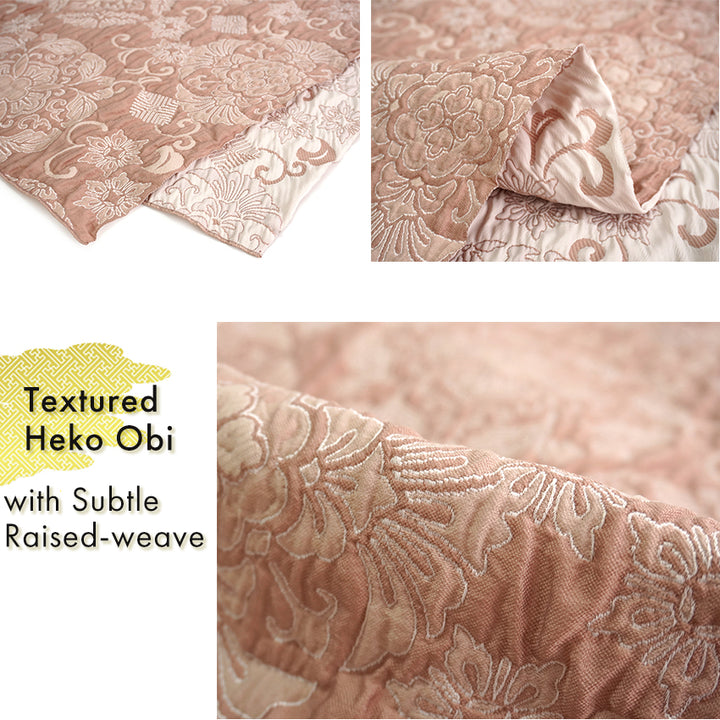 Soft Heko Obi - Lightweight Japanese Kimono Belt for Yukata or Casual Wear Pink Traditional Motif