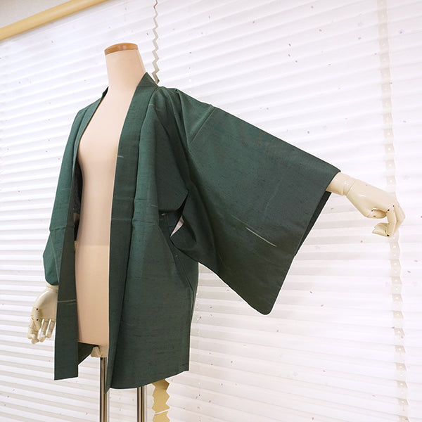 Vintage Haori Kimono Jacket Silk, Green base, Striped Haori