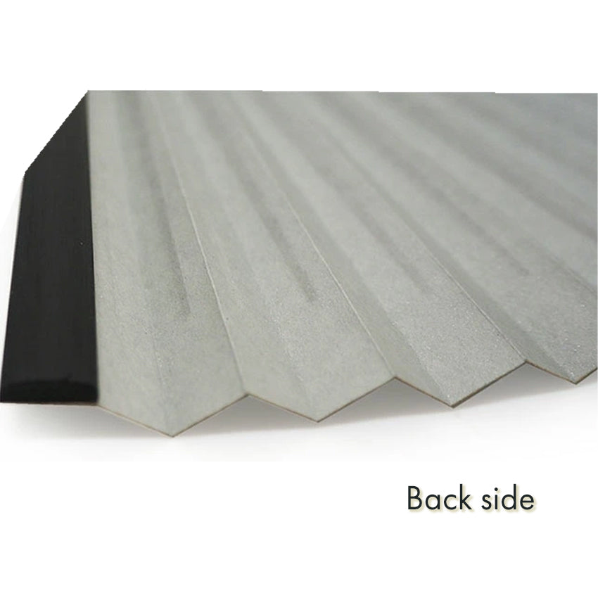 Folding Hand Fan for Men ,Surface Paper, Bamboo Frame, Black base, shimmering silver moons pattern