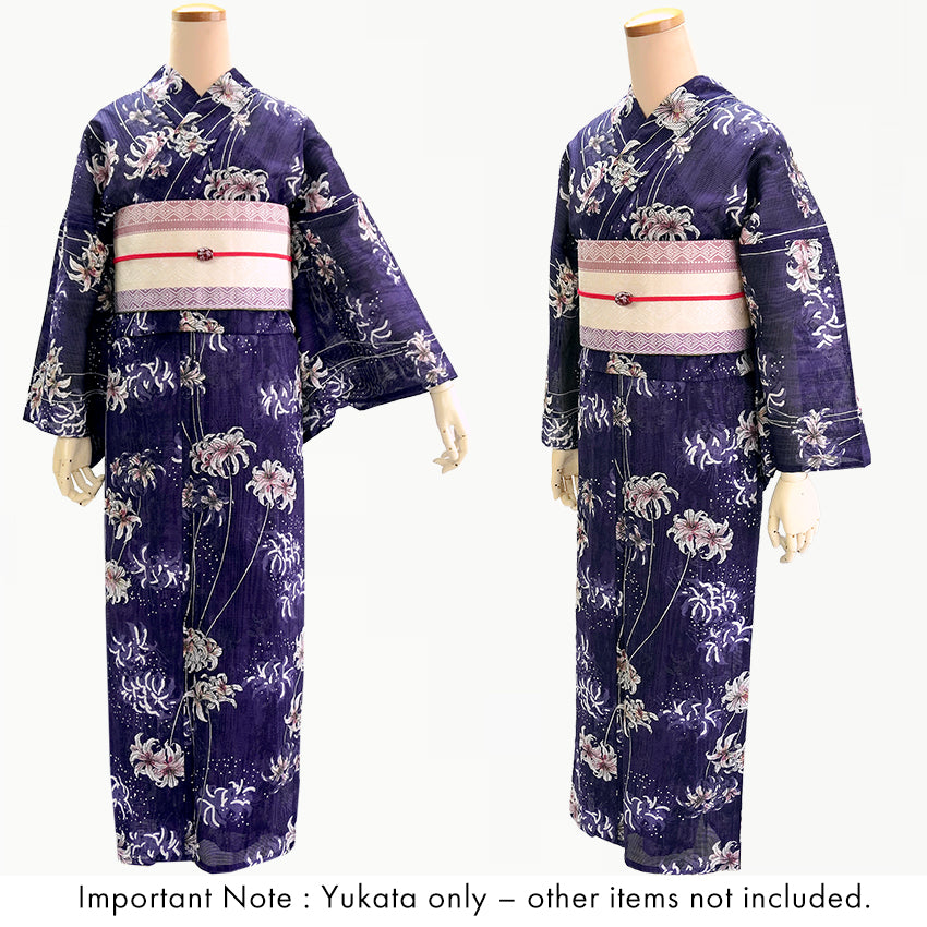 Lightweight Cotton Yukata for Women, Purple base, Spider lilies Flowers pattern– Inspired by Kaneko Misuzu’s Poetry, Summer Japanese Kimono Robe
