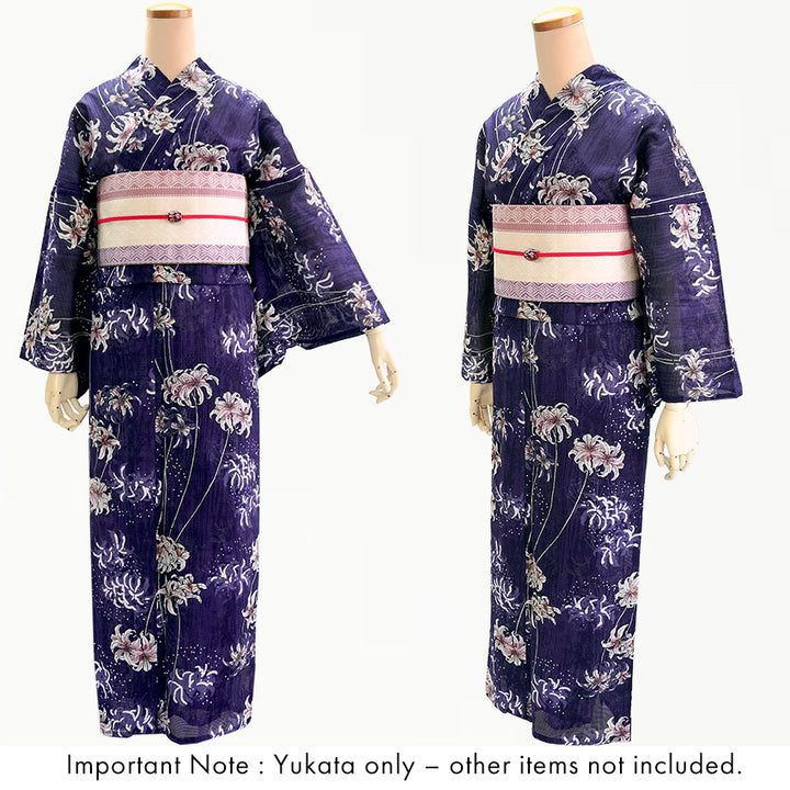 Lightweight Cotton Yukata for Women, Purple base, Spider lilies Flowers pattern– Inspired by Kaneko Misuzu’s Poetry, Summer Japanese Kimono Robe