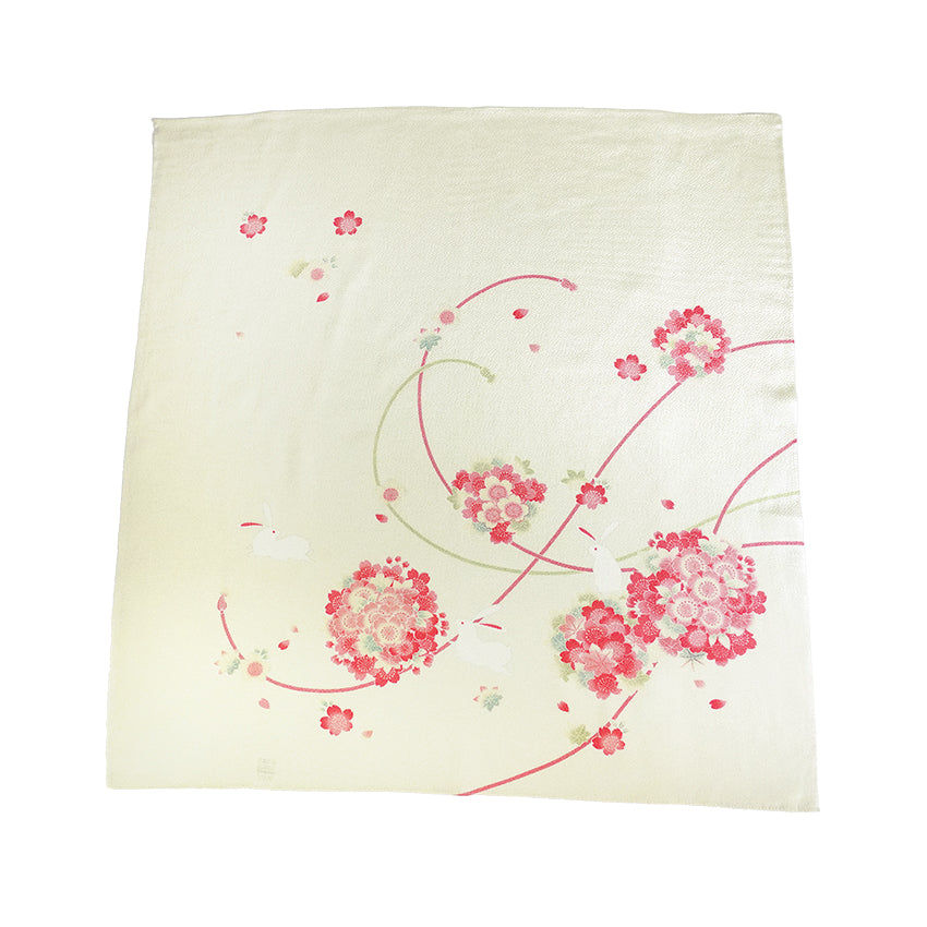 Furoshiki –japanese traditional wrapping cloth, 26.7 inch, Layon, Rabbit and Temari Flowers