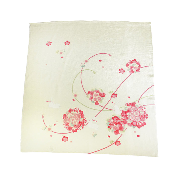 Furoshiki –japanese traditional wrapping cloth, 26.7 inch, Layon, Rabbit and Temari Flowers