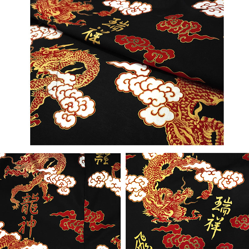 Men's Happi Coat: Kimono Robe -Dragons, Clouds & Kanji Characters