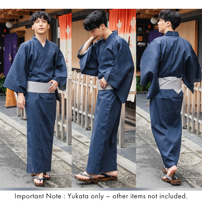 Men's Yukata Cotton : Navy with Geometric Stripes Yukata