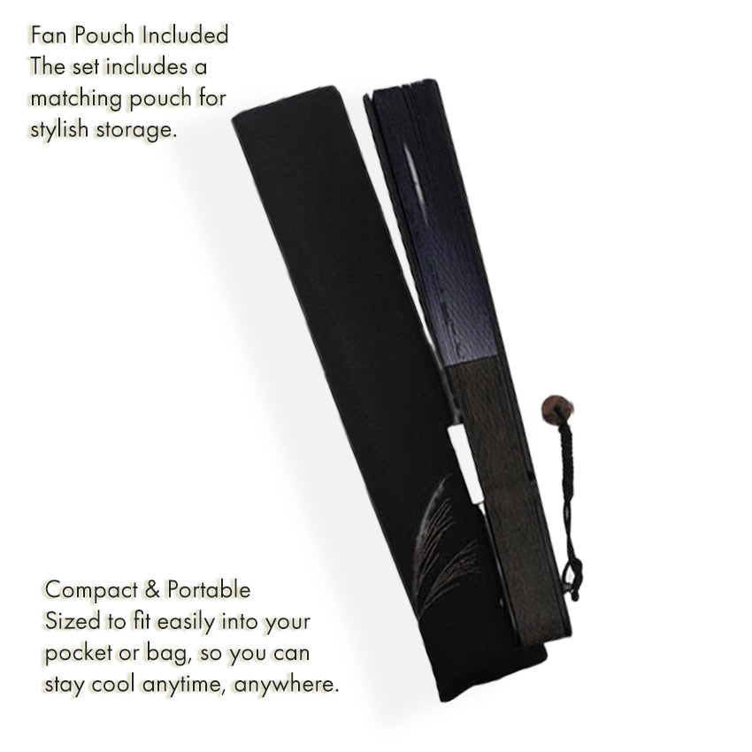 Folding Hand Fan for Men,Surface Cotton ,Bamboo Frame, Navy, pale gray gradation  base, pampas grass and hazy moon design