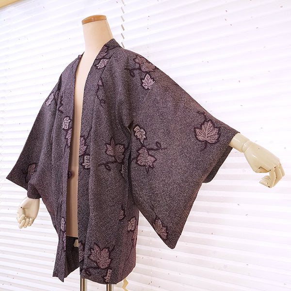 Vintage Haori Kimono Jacket Silk, Deep purple base, “Kanoko” , Ivy Vine Design