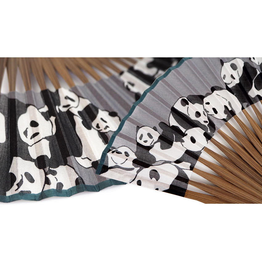Folding Hand Fan for Lady's ,Surface Cotton, Bamboo Frame, Black base cute panda Pattern