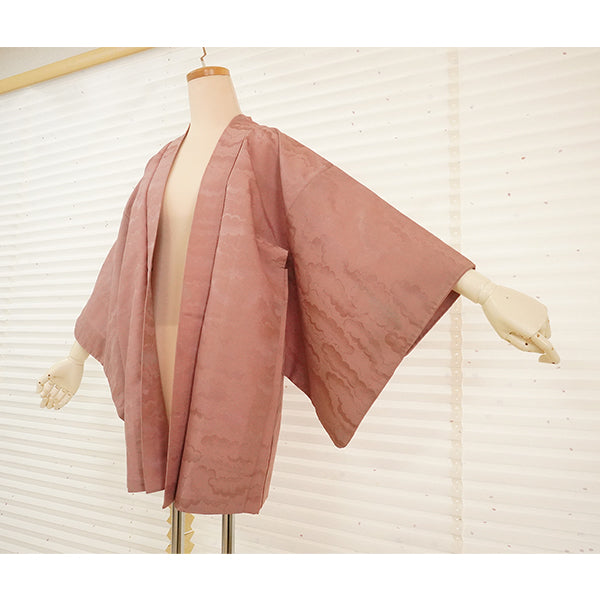 Vintage Haori Kimono Jacket Silk, Reddish-purple base, Cloud Motif (Kumodori)