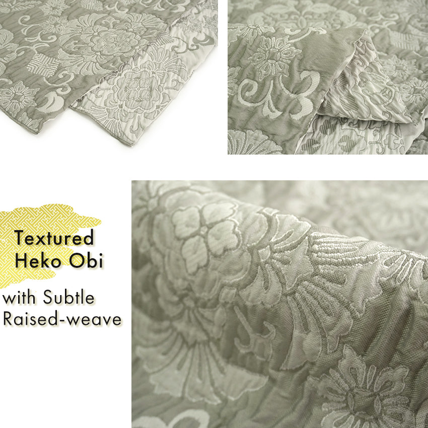 Soft Heko Obi - Lightweight Japanese Kimono Belt for Yukata or Casual Wear Green Traditional Motif