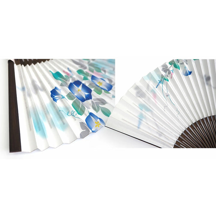 Folding Hand Fan for Lady's ,Surface Paper, Bamboo Frame, White base with Flower, Morning Glories