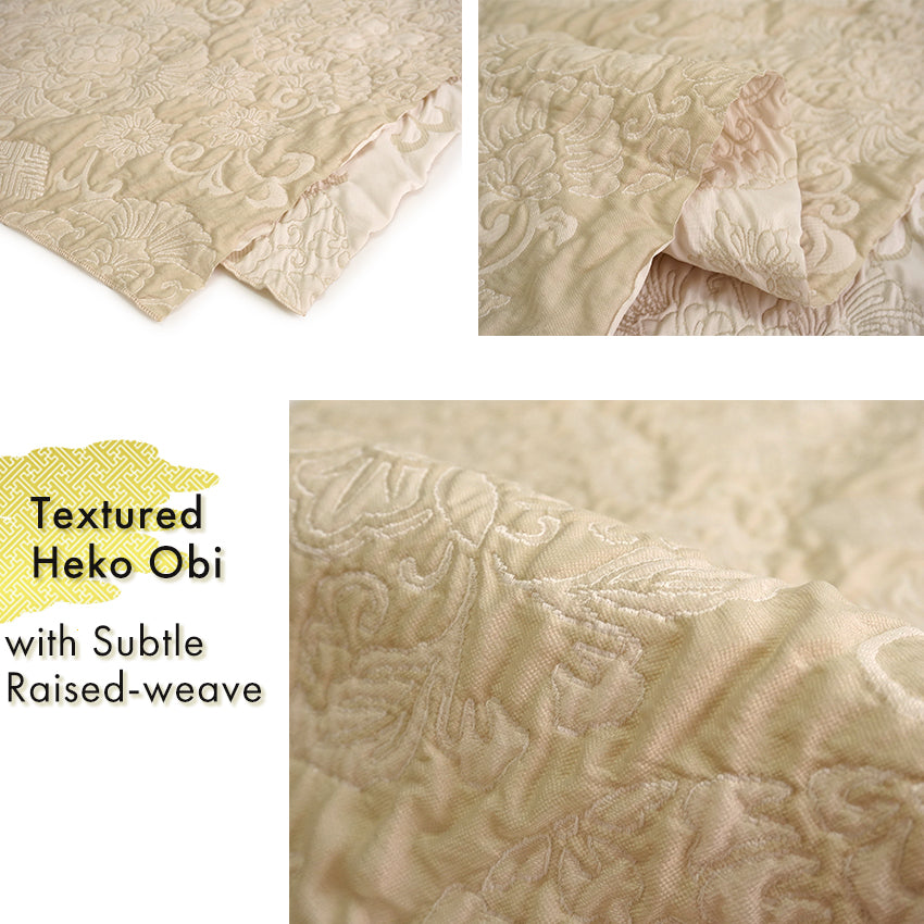 Soft Heko Obi - Lightweight Japanese Kimono Belt for Yukata or Casual Wear Ivory Traditional Motif