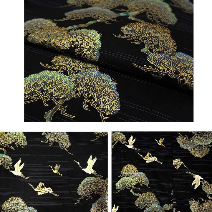 Men's Happi Coat: Kimono Robe -Black, Navy Blue, Red base, Cranes & Pine Trees