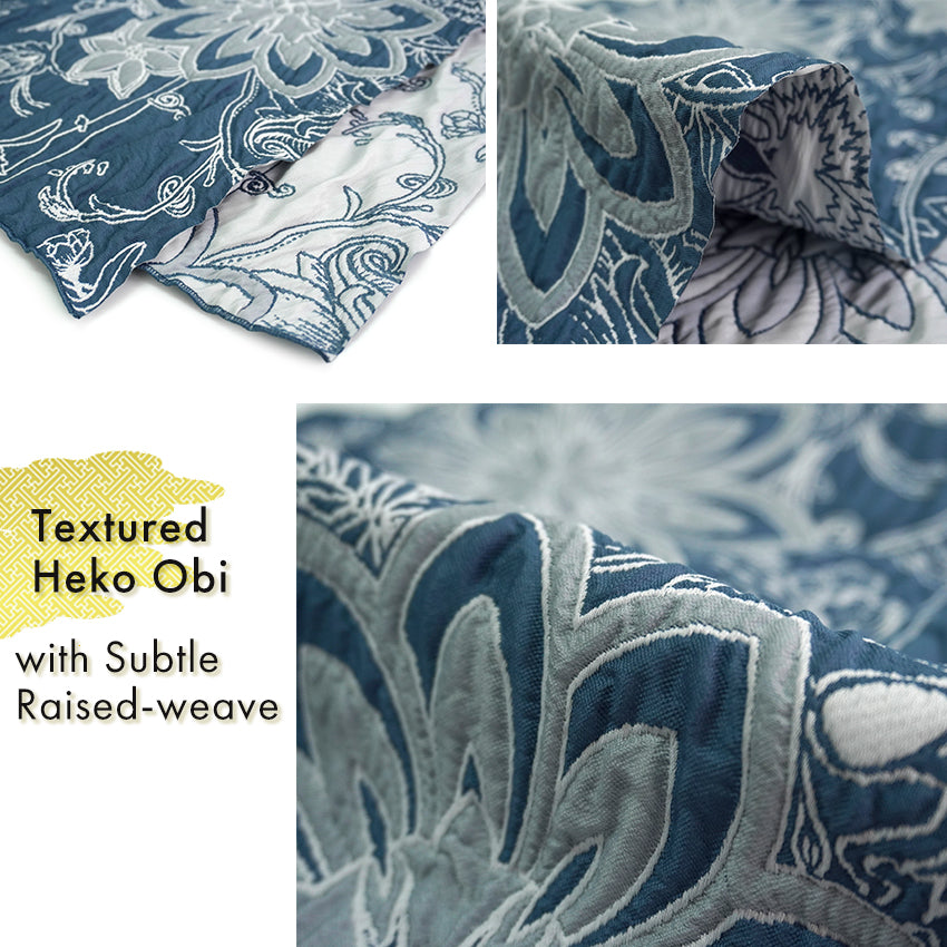 Soft Heko Obi - Lightweight Japanese Kimono Belt for Yukata or Casual Wear Blue Floral