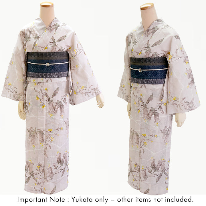 Lightweight Cotton Yukata for Women, muted pastel pink base, Bellflowers pattern– Inspired by Kaneko Misuzu’s Poetry, Summer Japanese Kimono Robe