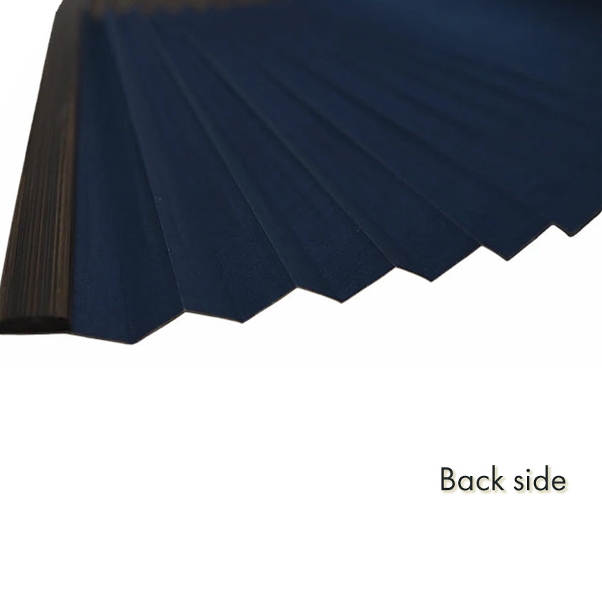 Folding Hand Fan for Men ,Surface Paper, Bamboo Frame, Navy base, A graceful sailboat rocking gently over stylized waves pattern