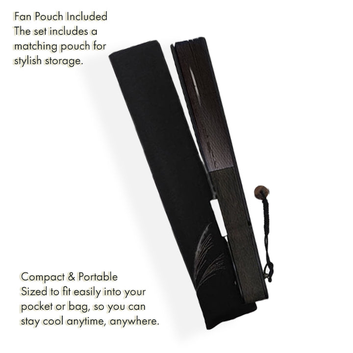Folding Hand Fan for Men,Surface Cotton ,Bamboo Frame,  Dark brown , pale gray beige gradation  base, pampas grass and hazy moon design