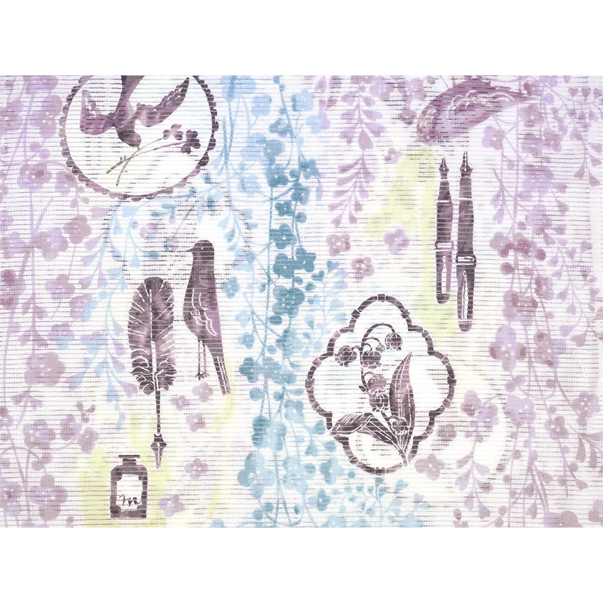 Lightweight Cotton Yukata for Women, soft Whites, Lavender base, Bird, Bell pattern – Inspired by Kaneko Misuzu’s Poetry, Summer Japanese Kimono Robe