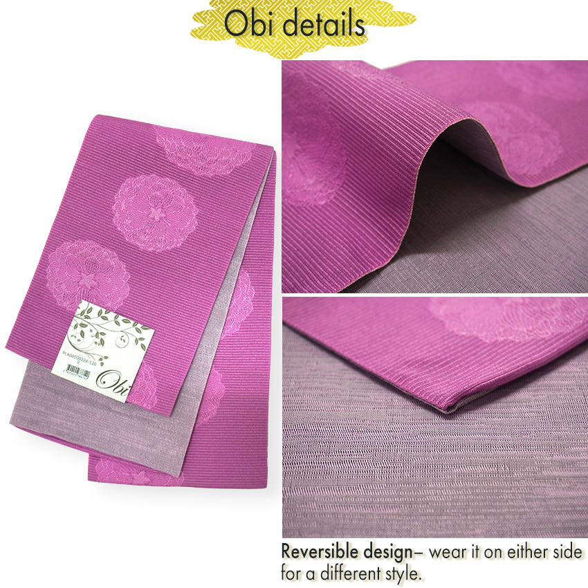 Women's Lightweight Cotton Yukata ＆Obi -2piece Coordinate set, Casual Summer Kimono  -Navy Base with large banana leaves (bashō) for a bold and tropical-inspired look.