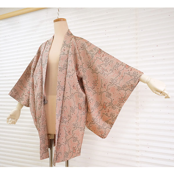Vintage Haori Kimono Jacket Beige base, Bold Geometric Design