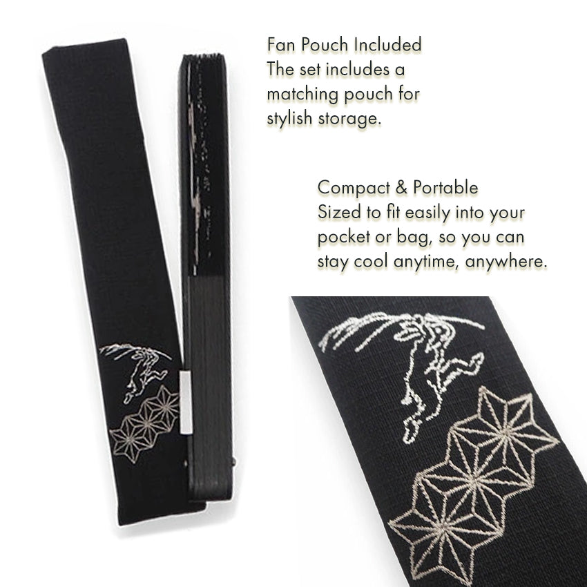 Folding Hand Fan for Men,Surface Cotton ,Bamboo Frame,  Beige base ,  “Chōjū-giga” animal caricatures  design