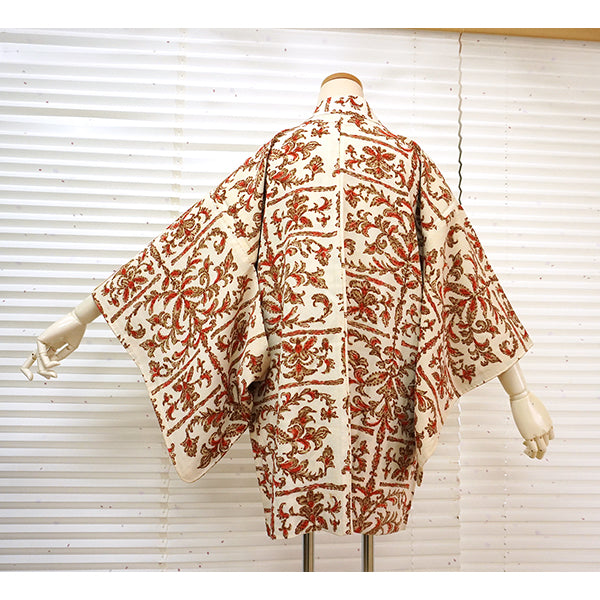 Vintage Haori Kimono Jacket Silk, Ivory base, Botanical Design